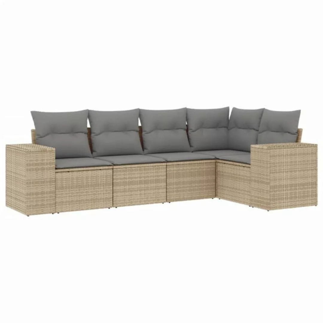 vidaXL Sofaelement 5-tlg. Garten-Sofagarnitur mit Kissen Beige Poly Rattan günstig online kaufen