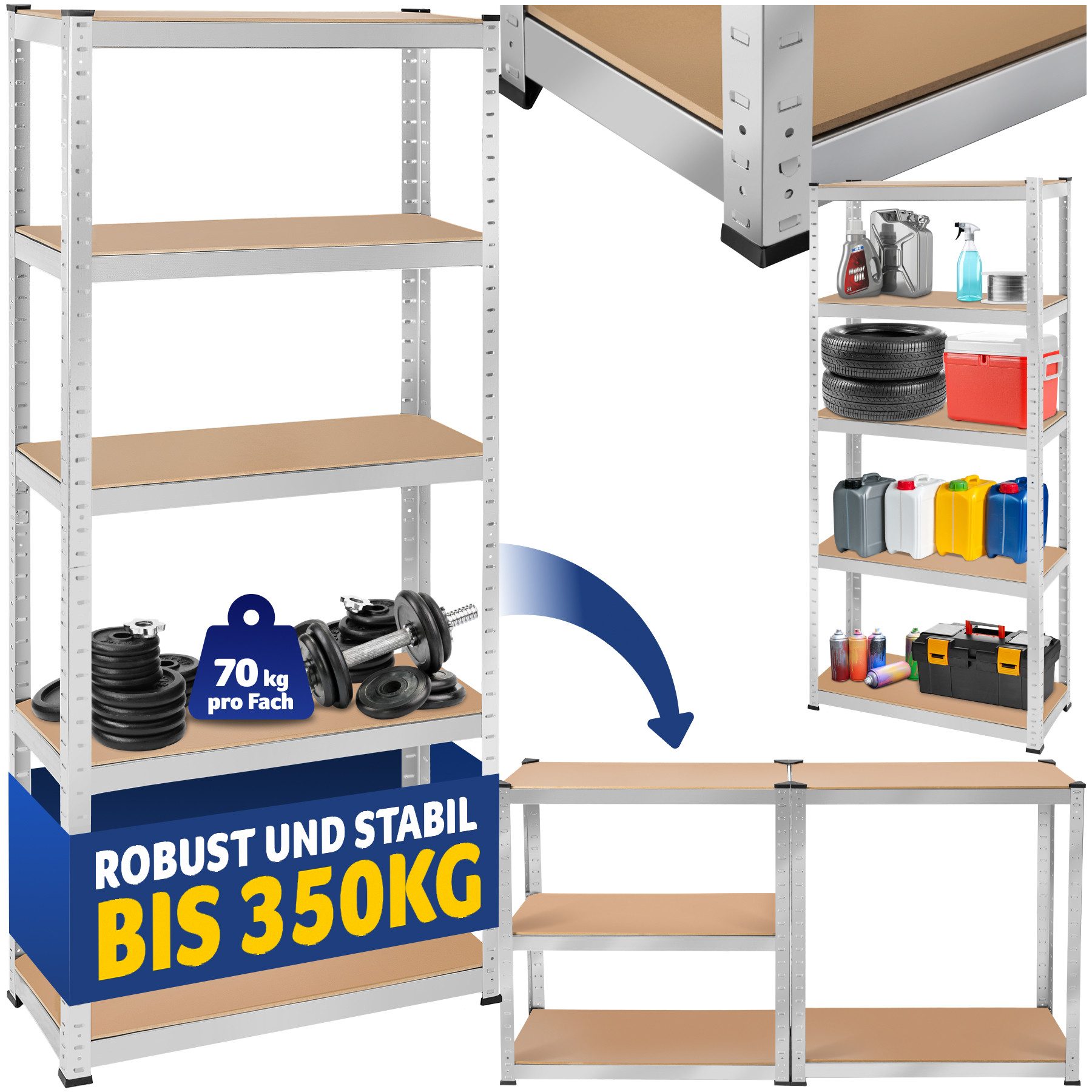 tectake Schwerlastregal, Komplett-Set., höhenverstellbare Einlegeböden günstig online kaufen