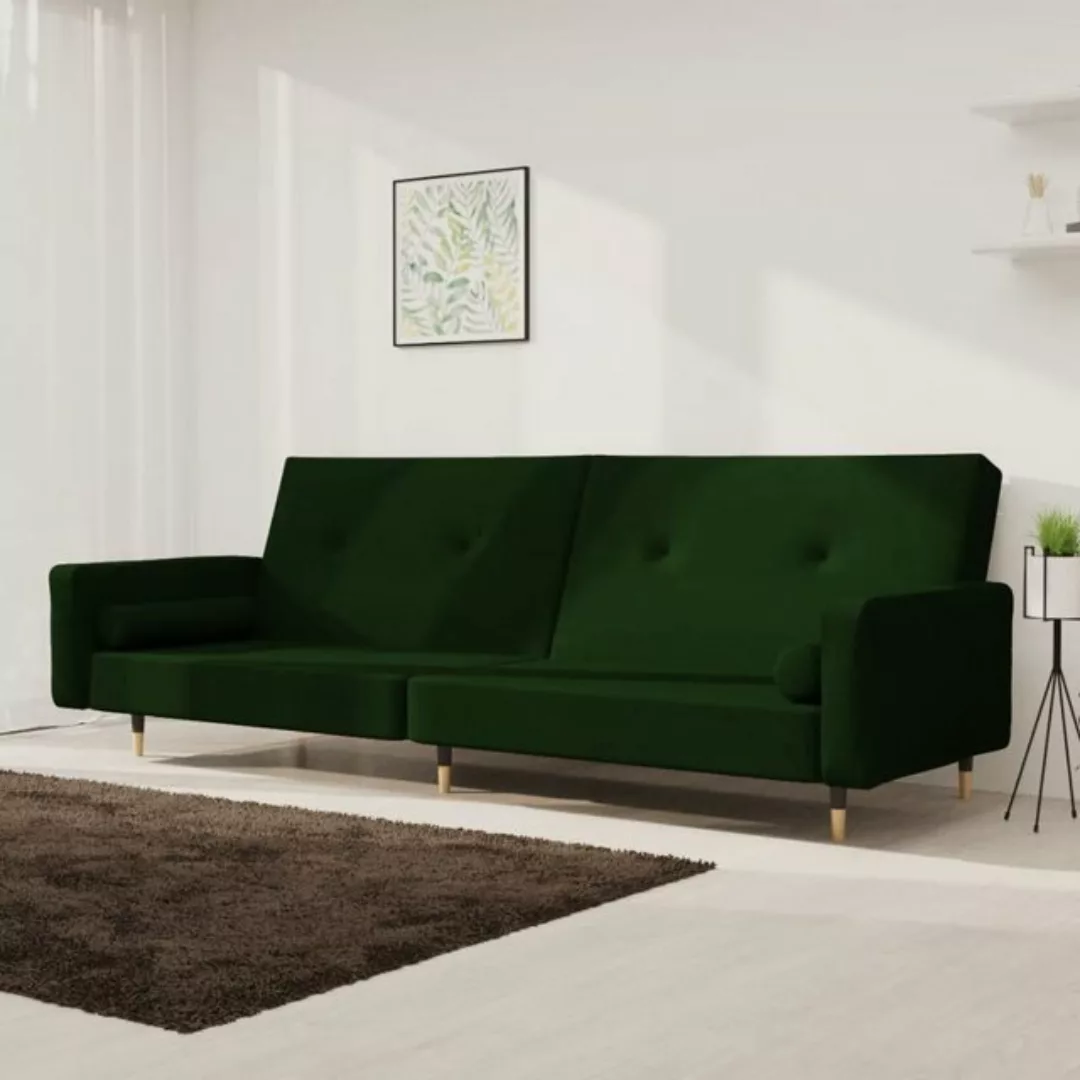 vidaXL Sofa Schlafsofa 2-Sitzer mit 2 Kissen Dunkelgrün Samt günstig online kaufen