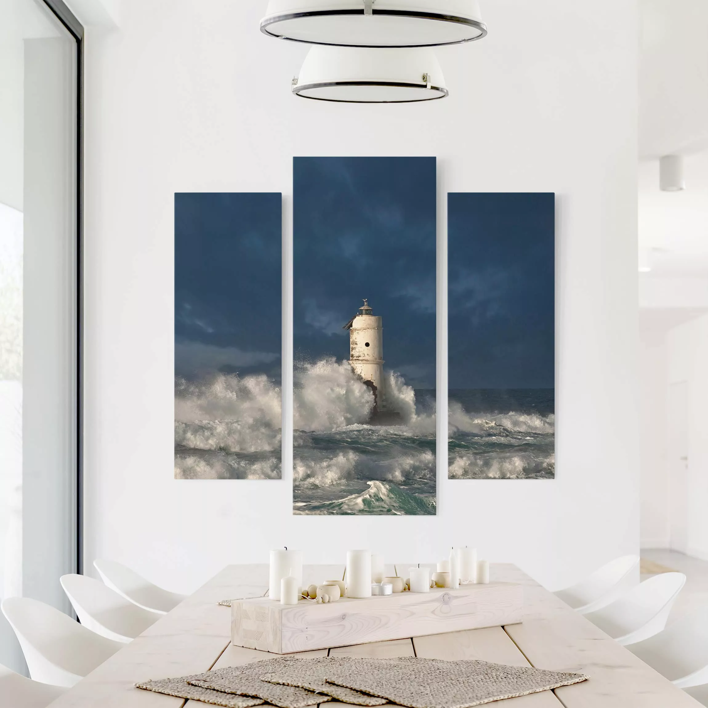 3-teiliges Leinwandbild Leuchtturm - Querformat Leuchtturm auf Sardinien günstig online kaufen