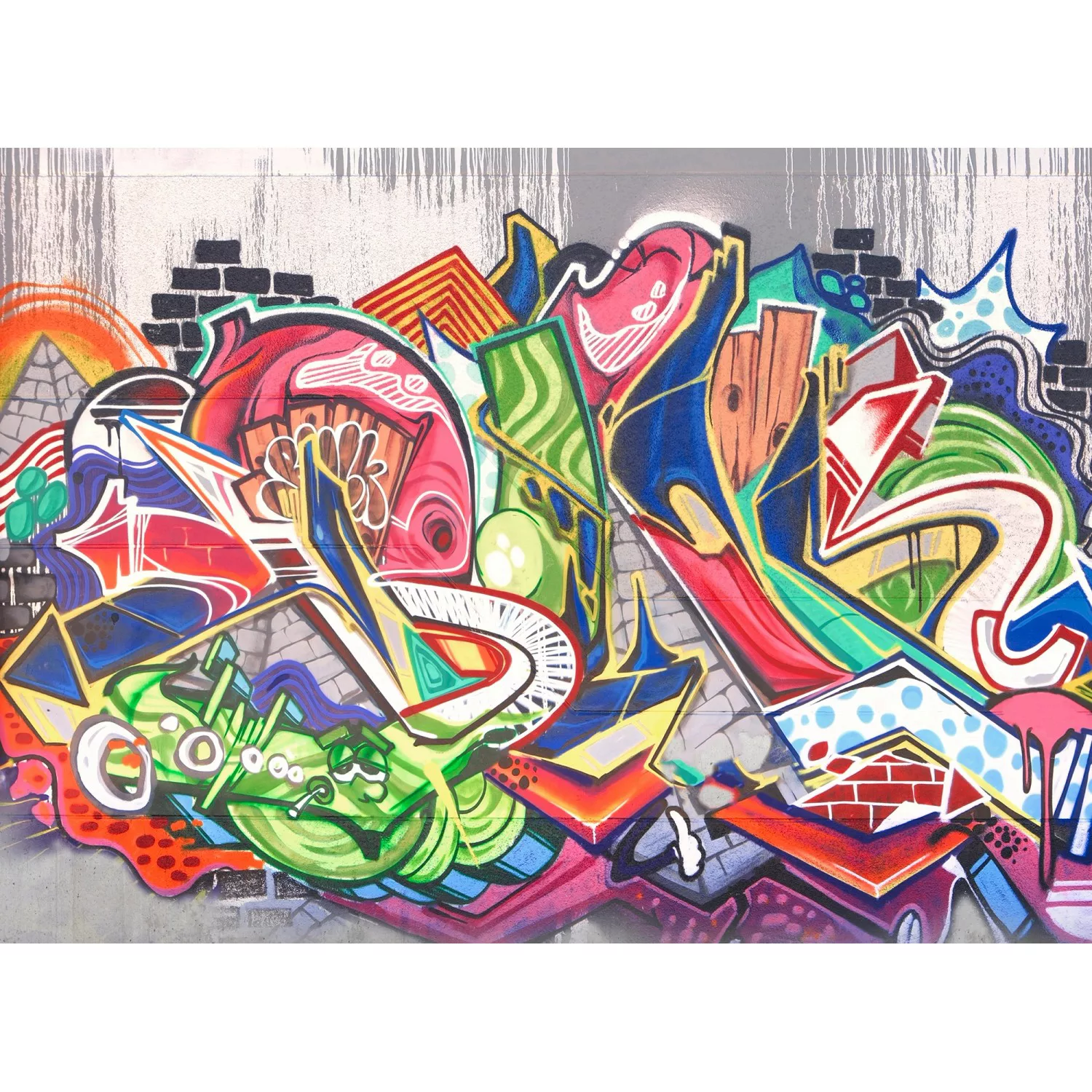 Fototapete Vliestapete Graffiti Bunt Grau Grün Rot Orange Blau 3,50x2,55 m günstig online kaufen