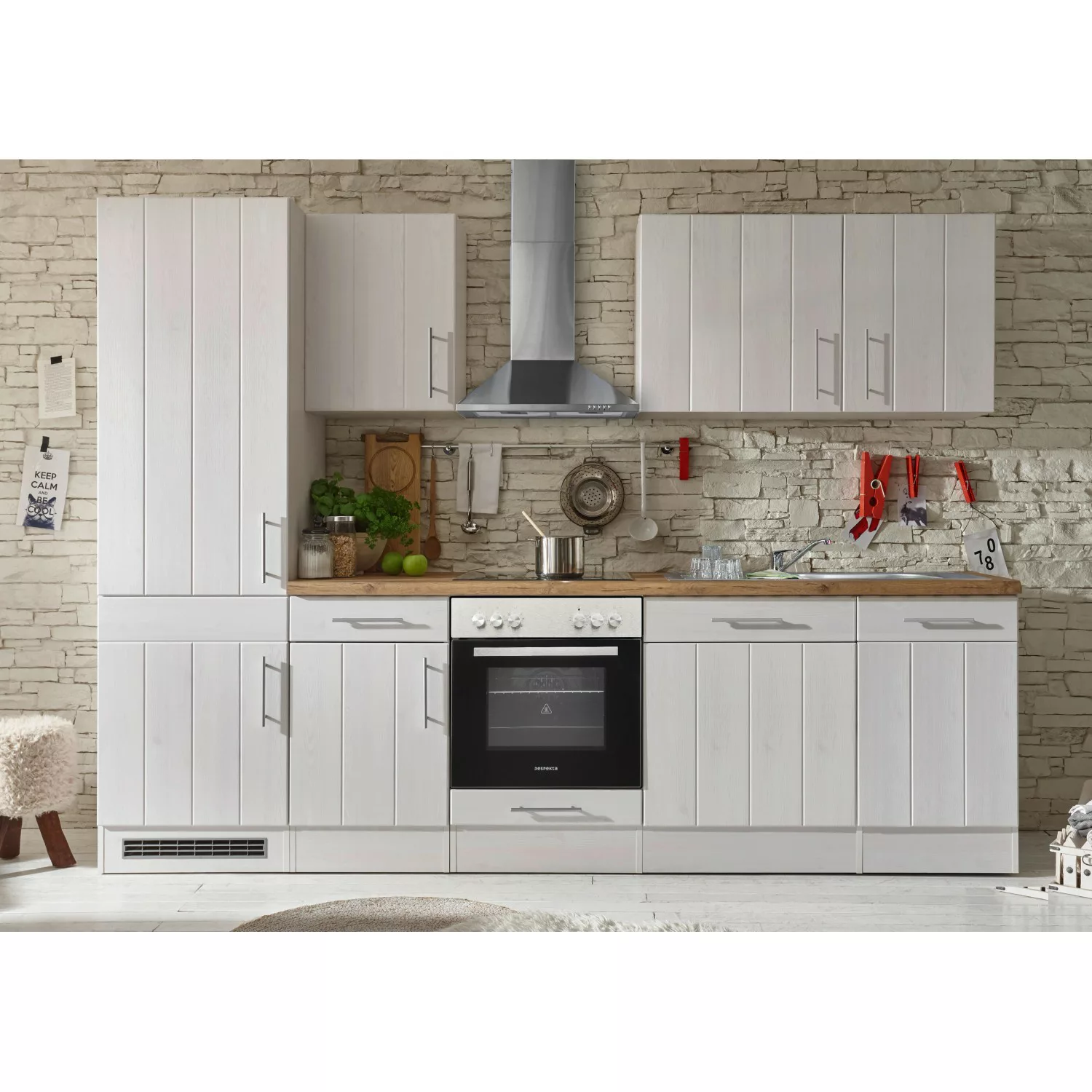 Respekta Premium Küchenzeile Landhaus 280 cm Lärche Weiß Matt (DAH CH22078I günstig online kaufen