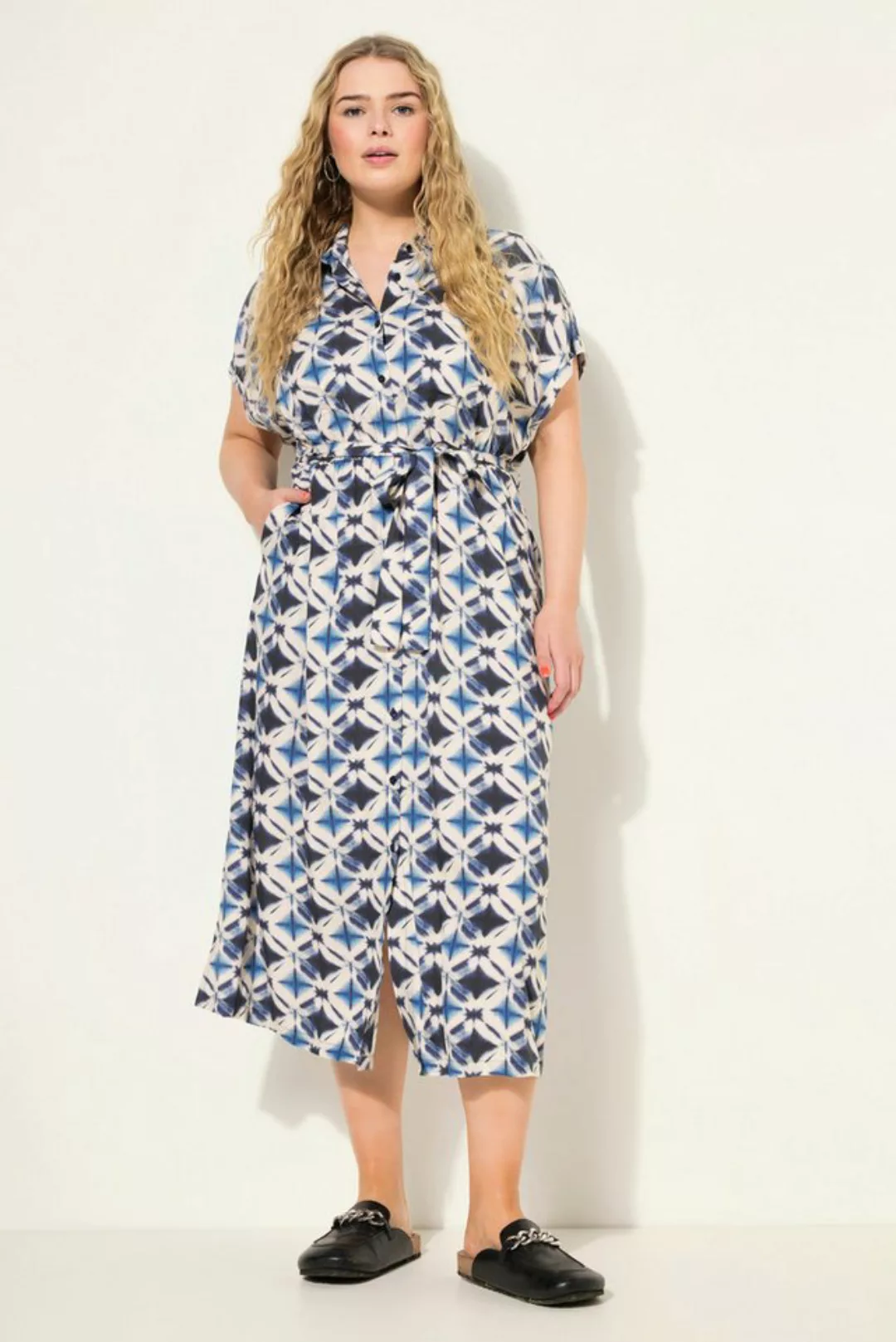 Studio Untold Jerseykleid Maxikleid oversized Batik-Print Hemdkragen Halbar günstig online kaufen