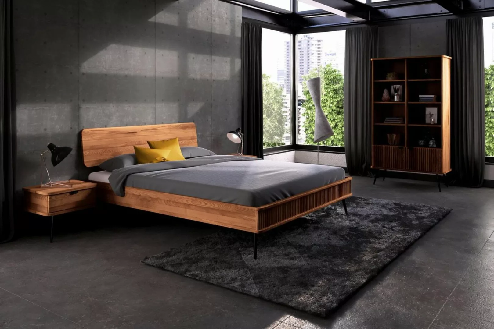 Natur24 Einzelbett Bett Tula 1 Sonderlänge 140x210 Kernbuche Holzkopfteil u günstig online kaufen