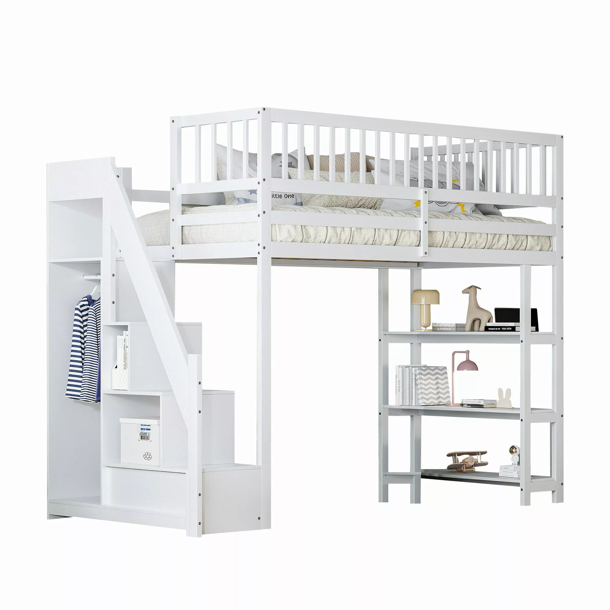 Flieks Hochbett Kinderbett 90x200cm mit Kleiderschrank, günstig online kaufen