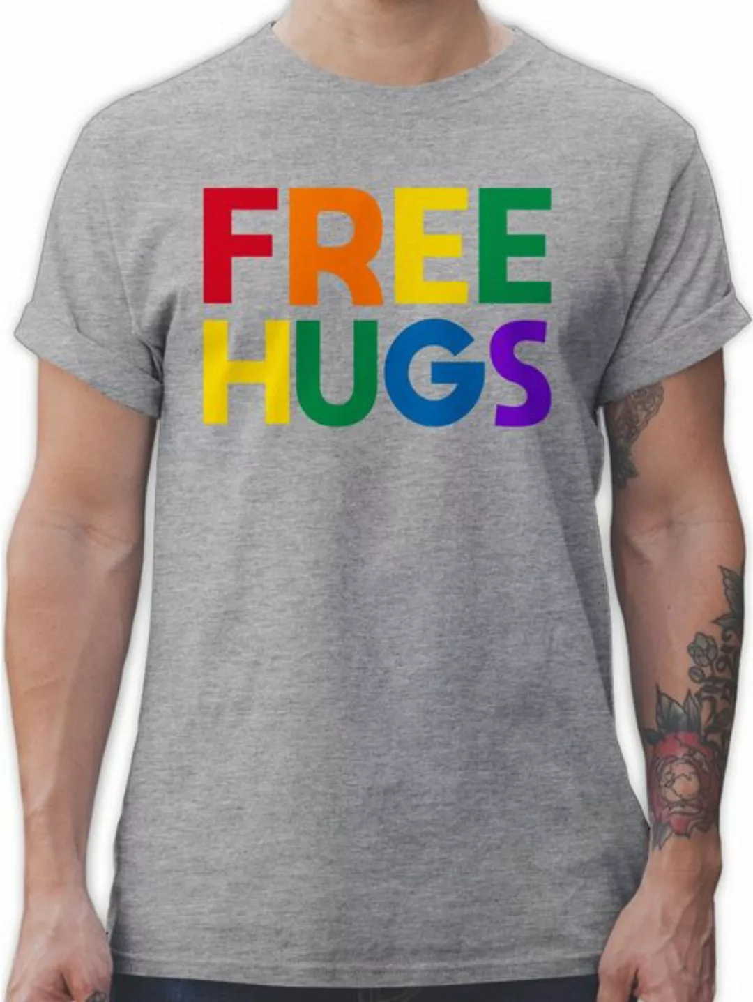 Shirtracer T-Shirt Free Hugs - Lettering Schriftzug LGBT Kleidung günstig online kaufen