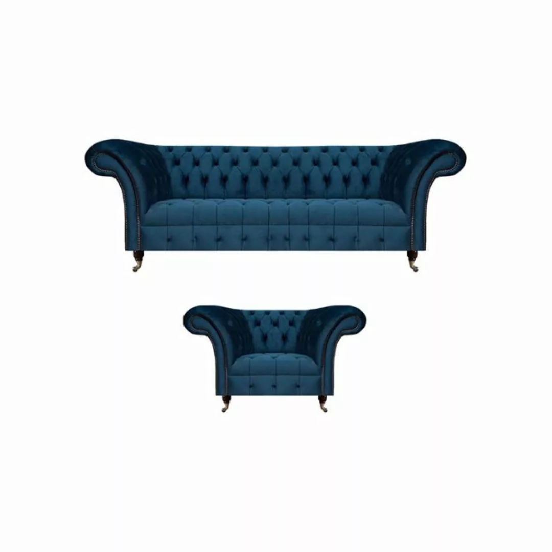 JVmoebel Chesterfield-Sofa Wohnzimmer Sitzmöbel Blau Sofa Dreisitze Luxus S günstig online kaufen