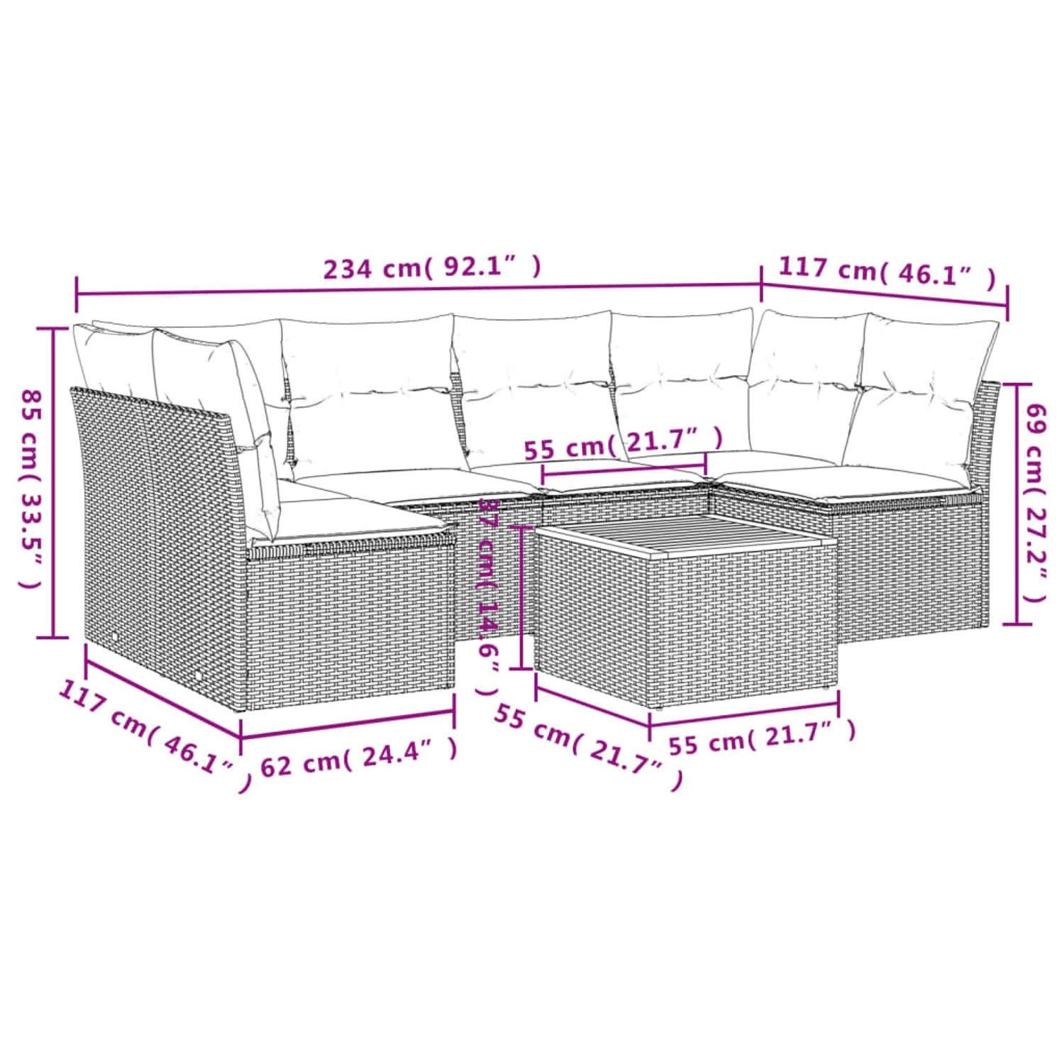 vidaXL 7-tlg Garten-Sofagarnitur mit Kissen Schwarz Poly Rattan Modell 240 günstig online kaufen