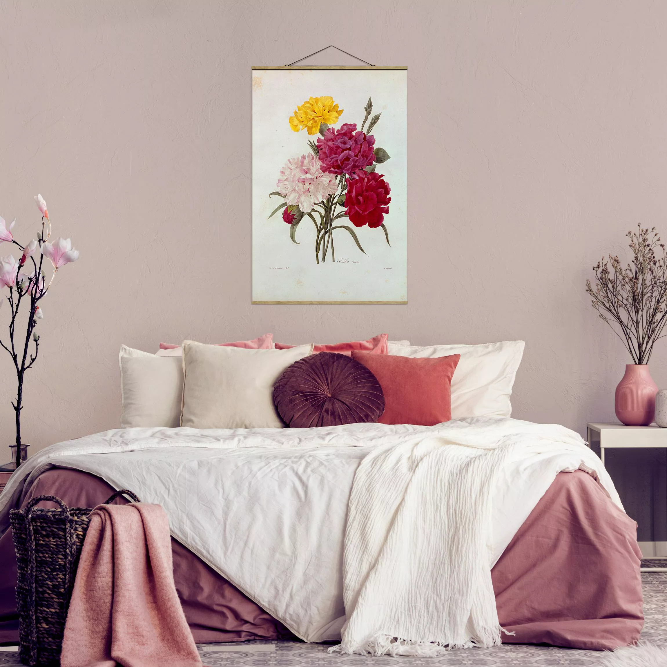 Stoffbild Blumen mit Posterleisten - Hochformat Pierre Joseph Redouté - Nel günstig online kaufen