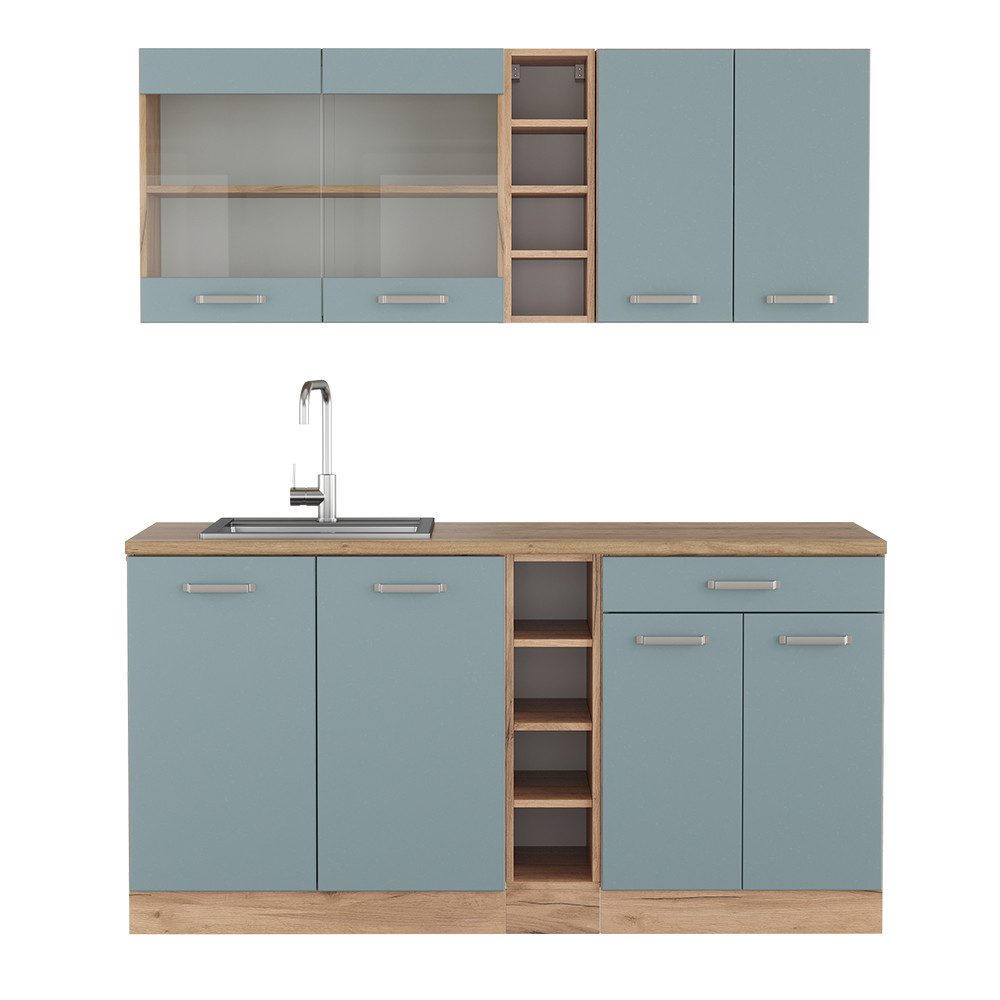 Vicco Küchenzeile R-Line, Blau-Grau/Goldkraft Eiche, 160 günstig online kaufen