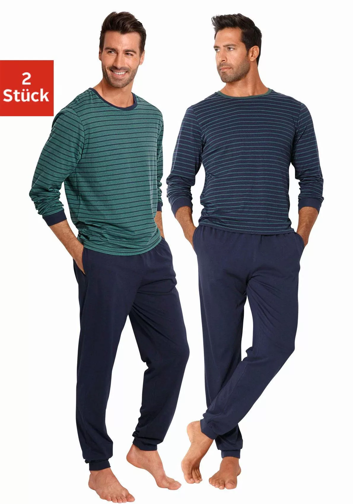le jogger Pyjama, (Packung, 4 tlg., 2 Stück), lang im Streifendesign günstig online kaufen