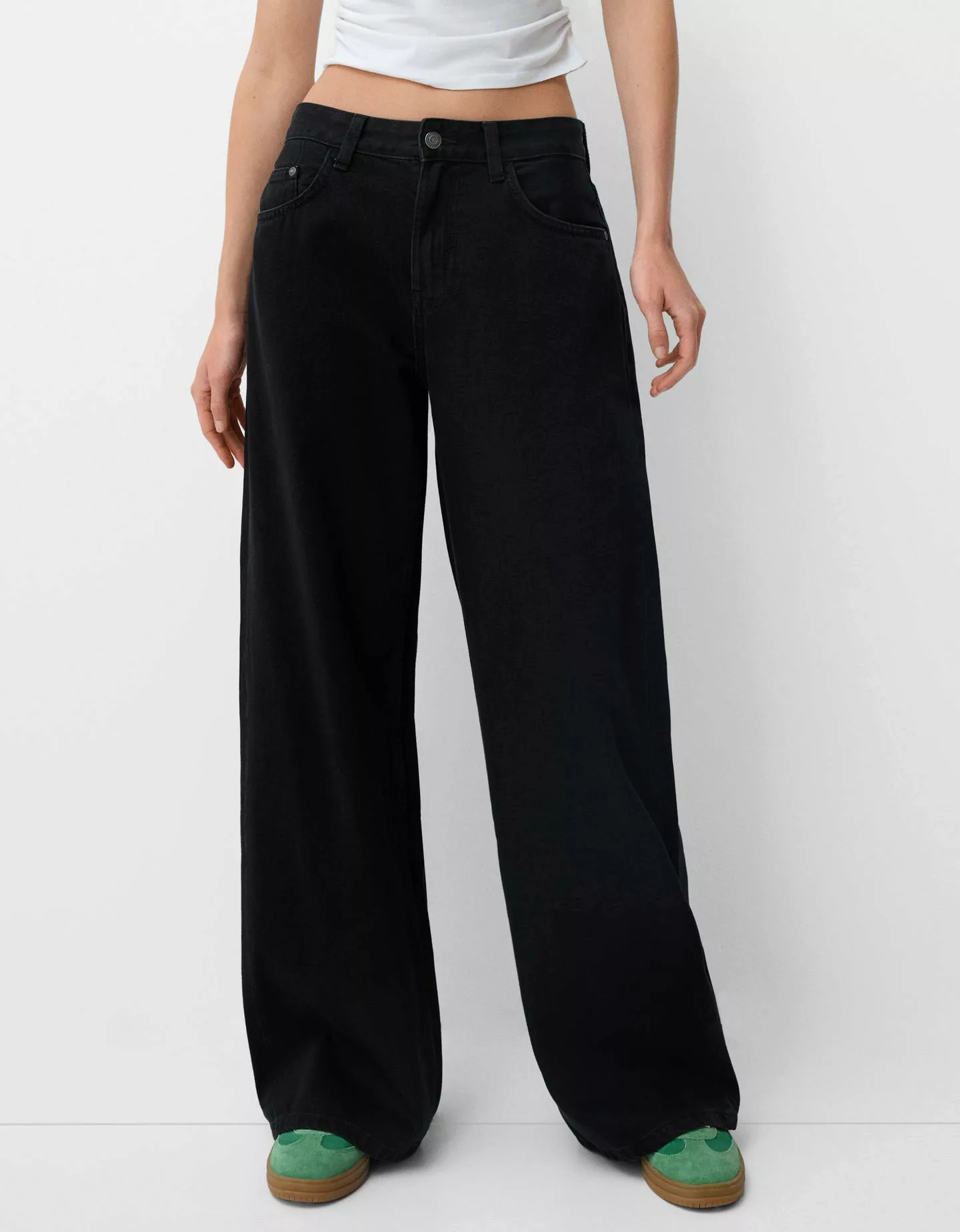 Bershka Wide-Leg-Jeans Damen 40 Schwarz günstig online kaufen