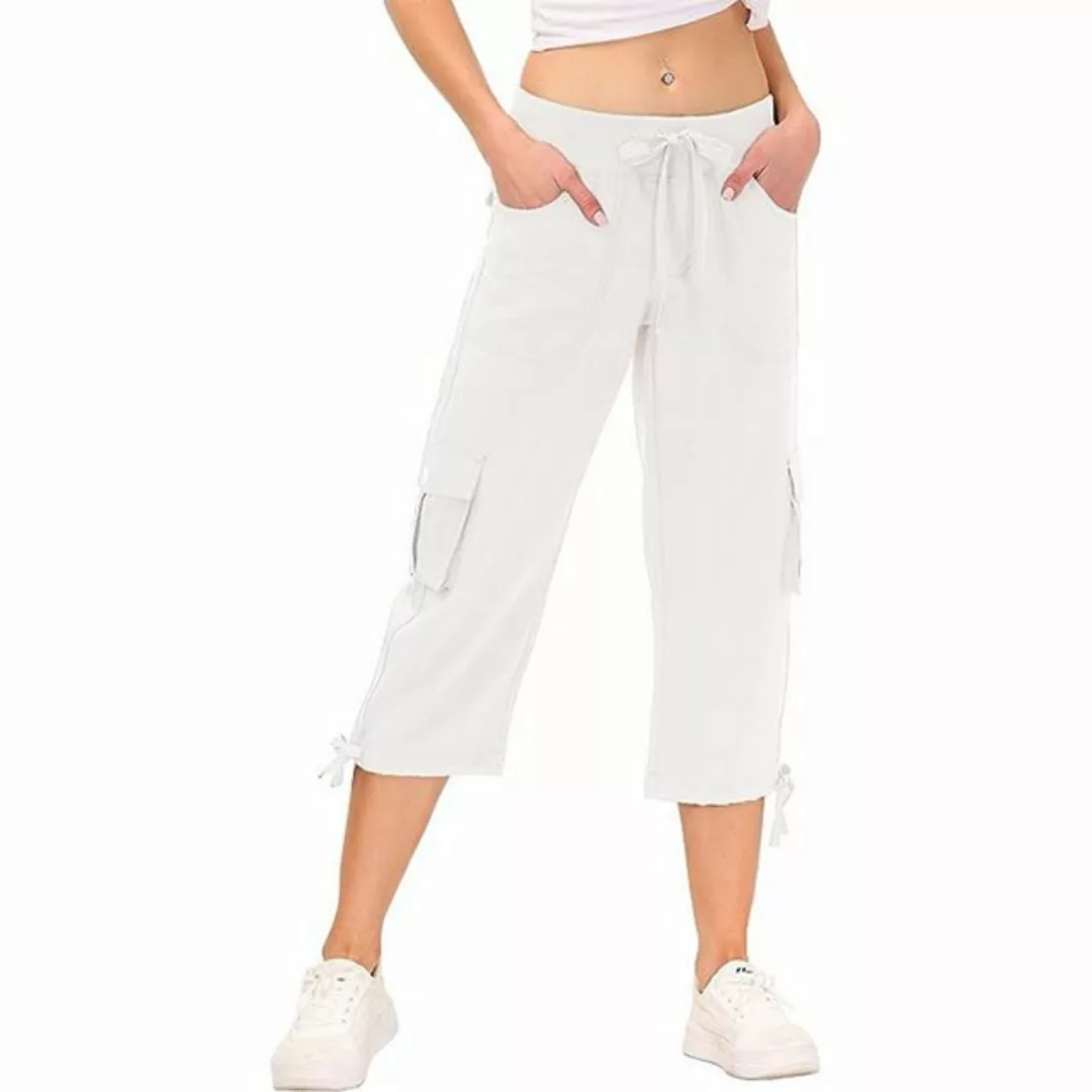 ZWY Loungepants Hosen Damen Sommer Cargohose 3/4 Lange Hosen Capri Freizeit günstig online kaufen