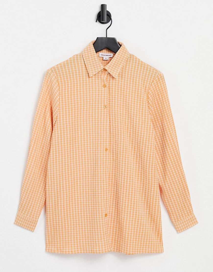 Urban Threads – Kariertes Oversize-Hemd in Korallenorange-Mehrfarbig günstig online kaufen