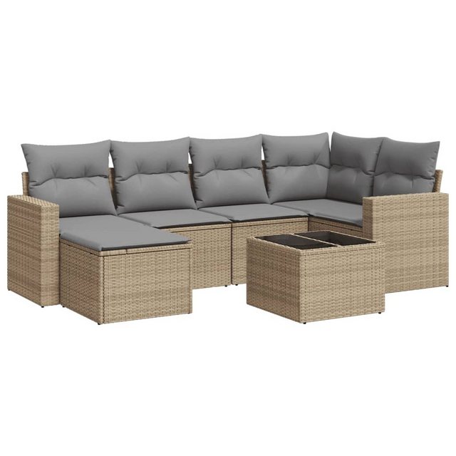 vidaXL Sofaelement 7-tlg. Garten-Sofagarnitur mit Kissen Beige Poly Rattan günstig online kaufen