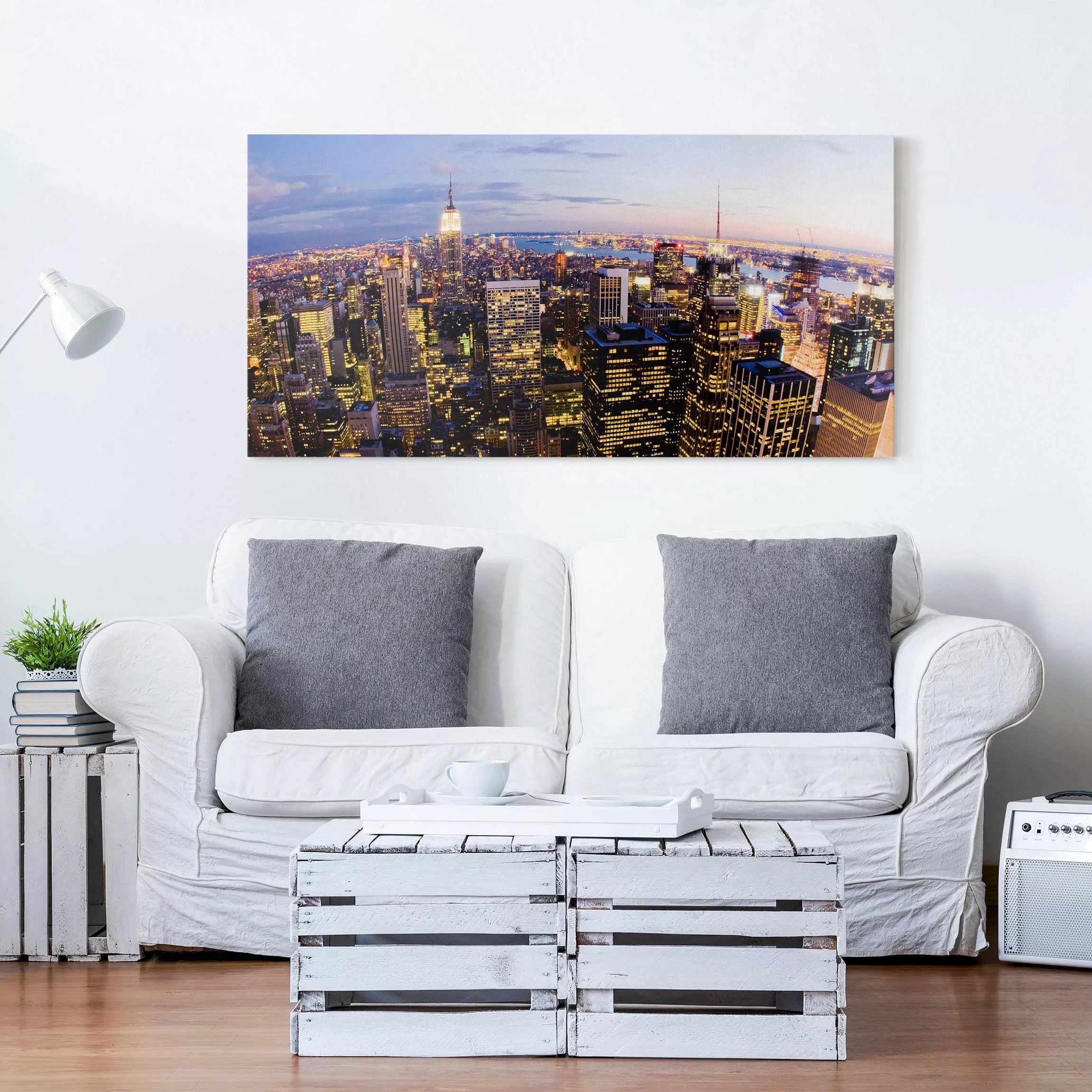 Leinwandbild New York - Querformat New York Skyline bei Nacht günstig online kaufen