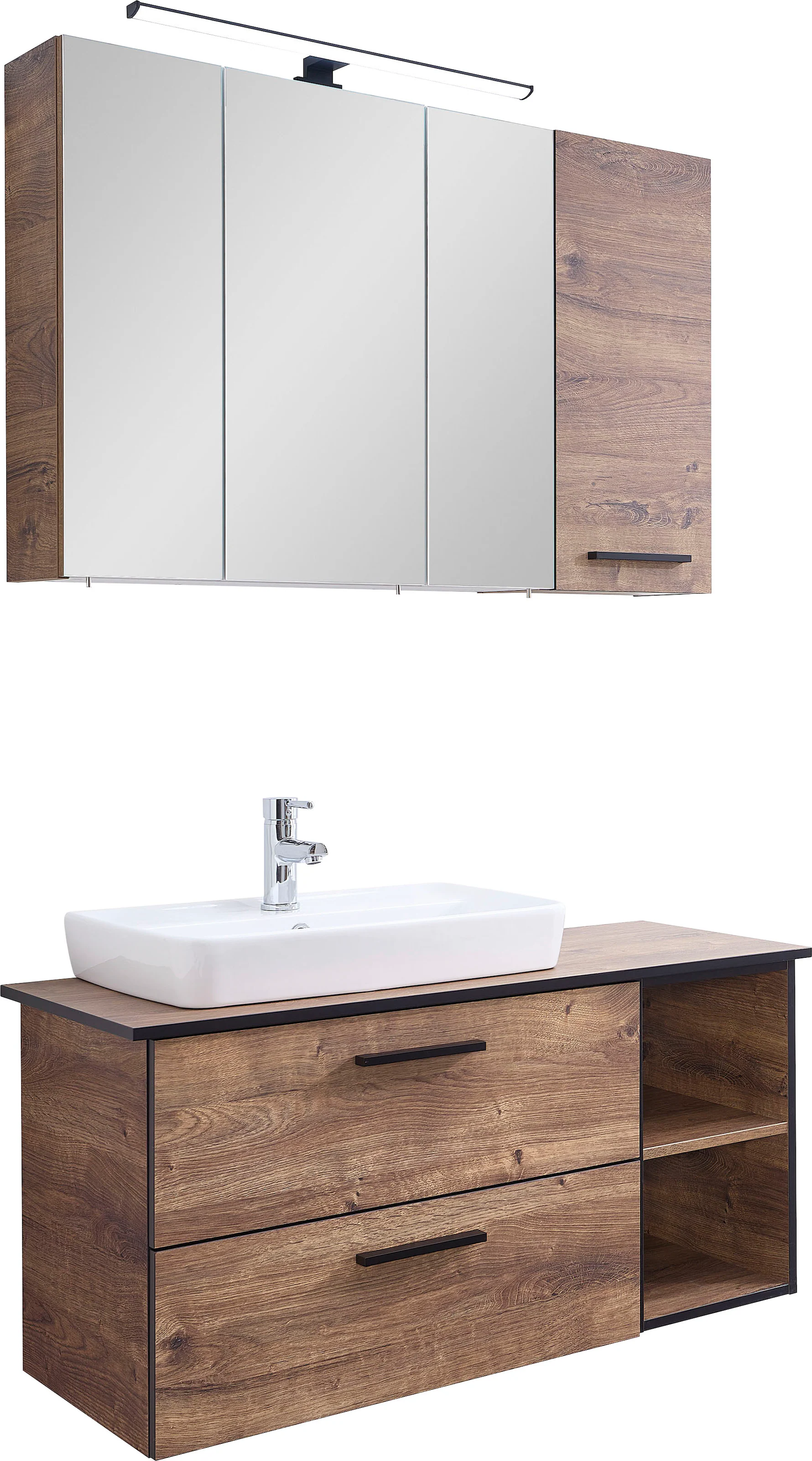 Saphir Badmöbel-Set "Quickset 374 3-teilig, Keramik-Aufsatzbecken mit LED-S günstig online kaufen