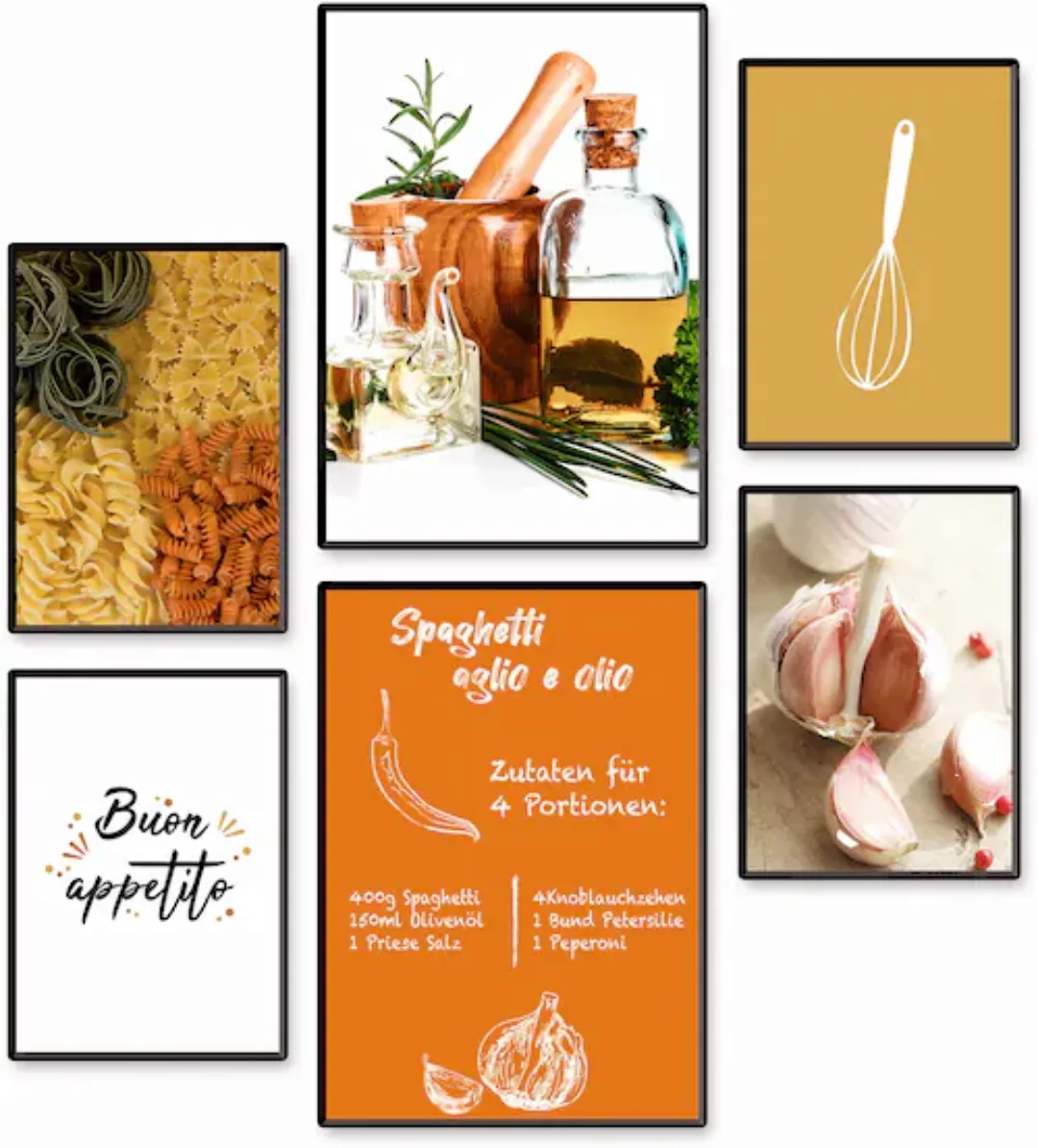 Artland Poster "Spagetti Pasta Rezept", Speisen, (Set, 6 St.), 6er Set, 2xD günstig online kaufen