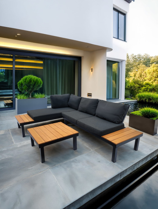 Gartenmöbel Lounge Set Noja Eukalyptus inkl. Tisch günstig online kaufen