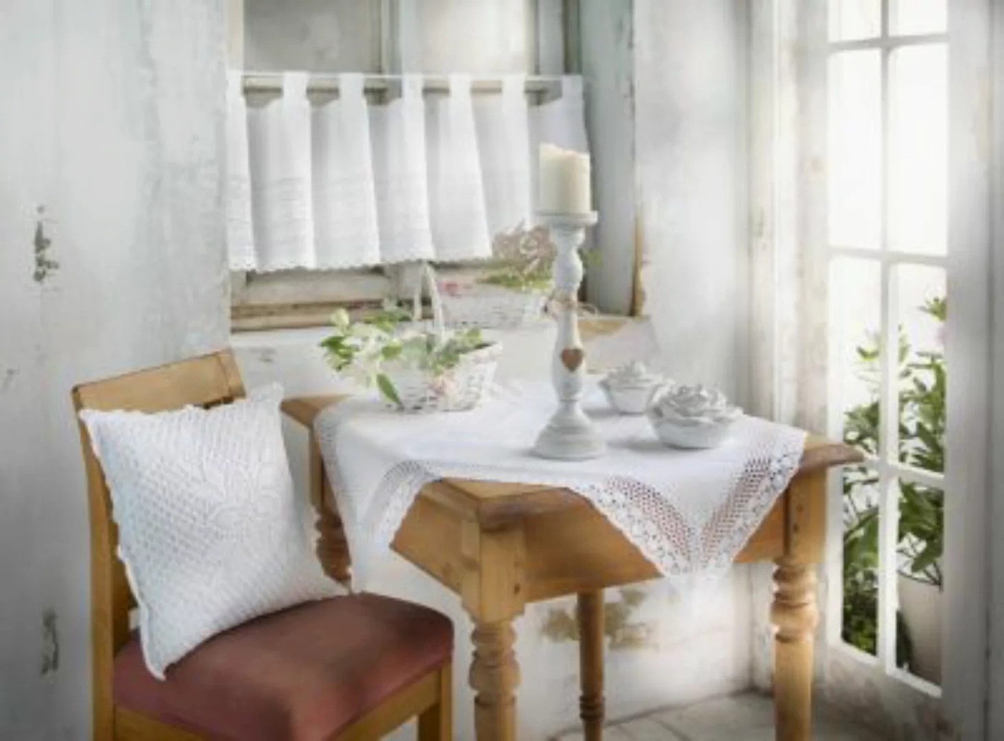 HOME Living Fenstervorhang SPAR-SET 2x Häkelzierde Vorhänge weiß Gr. one si günstig online kaufen