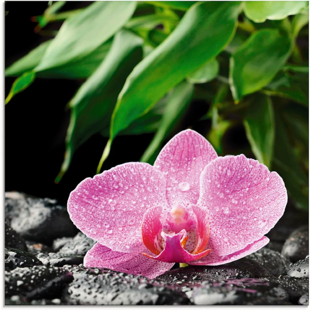 Artland Glasbild »Rosa Orchidee auf schwarzen Zen Steinen«, Blumen, (1 St.) günstig online kaufen