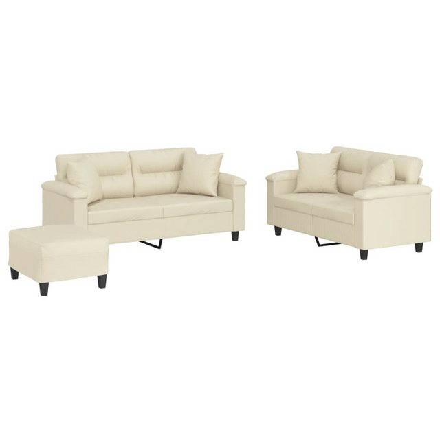 vidaXL Sofa 3-tlg. Sofagarnitur mit Kissen Creme Kunstleder günstig online kaufen