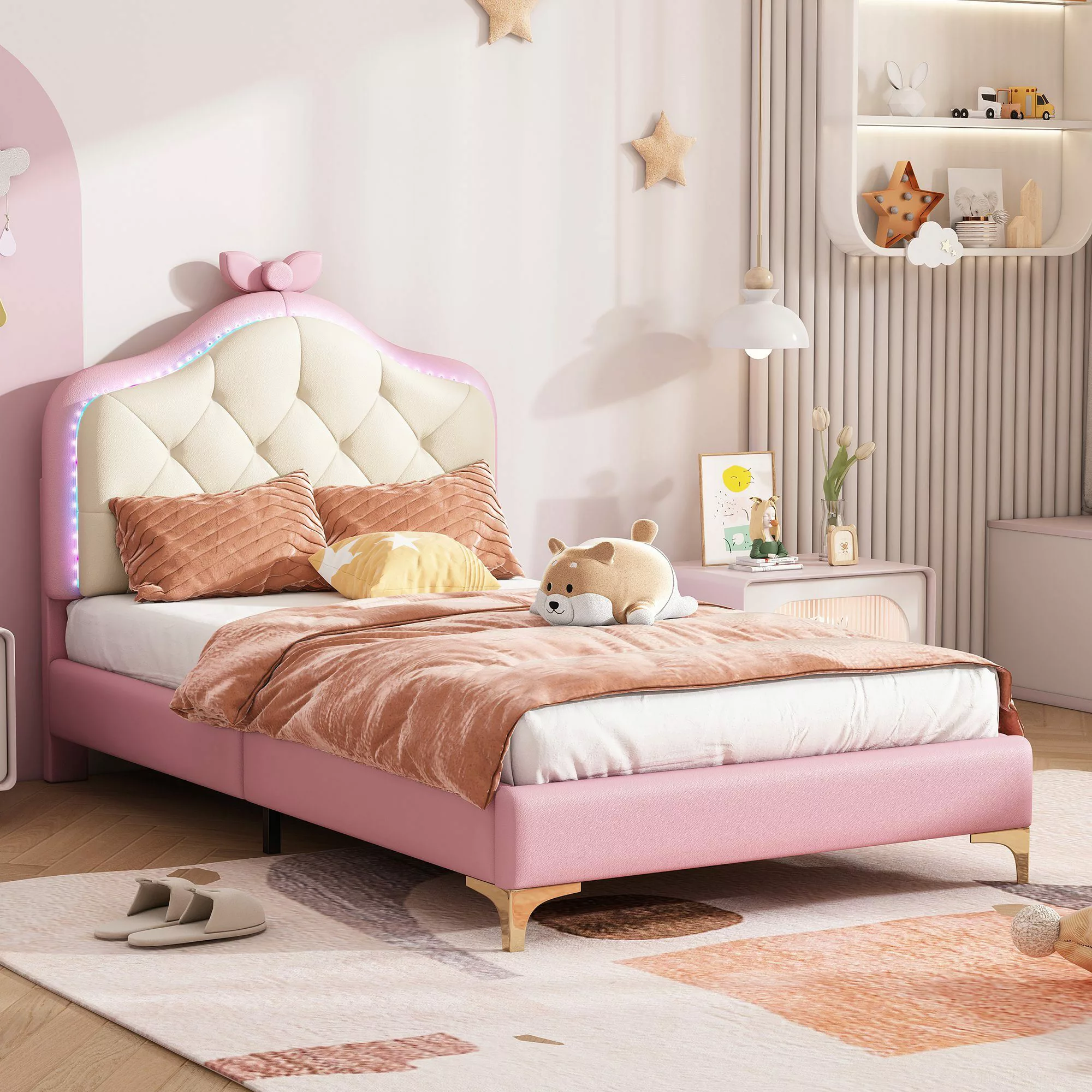 Flieks Polsterbett, LED Beleuchtung Kinderbett Einzelbett günstig online kaufen