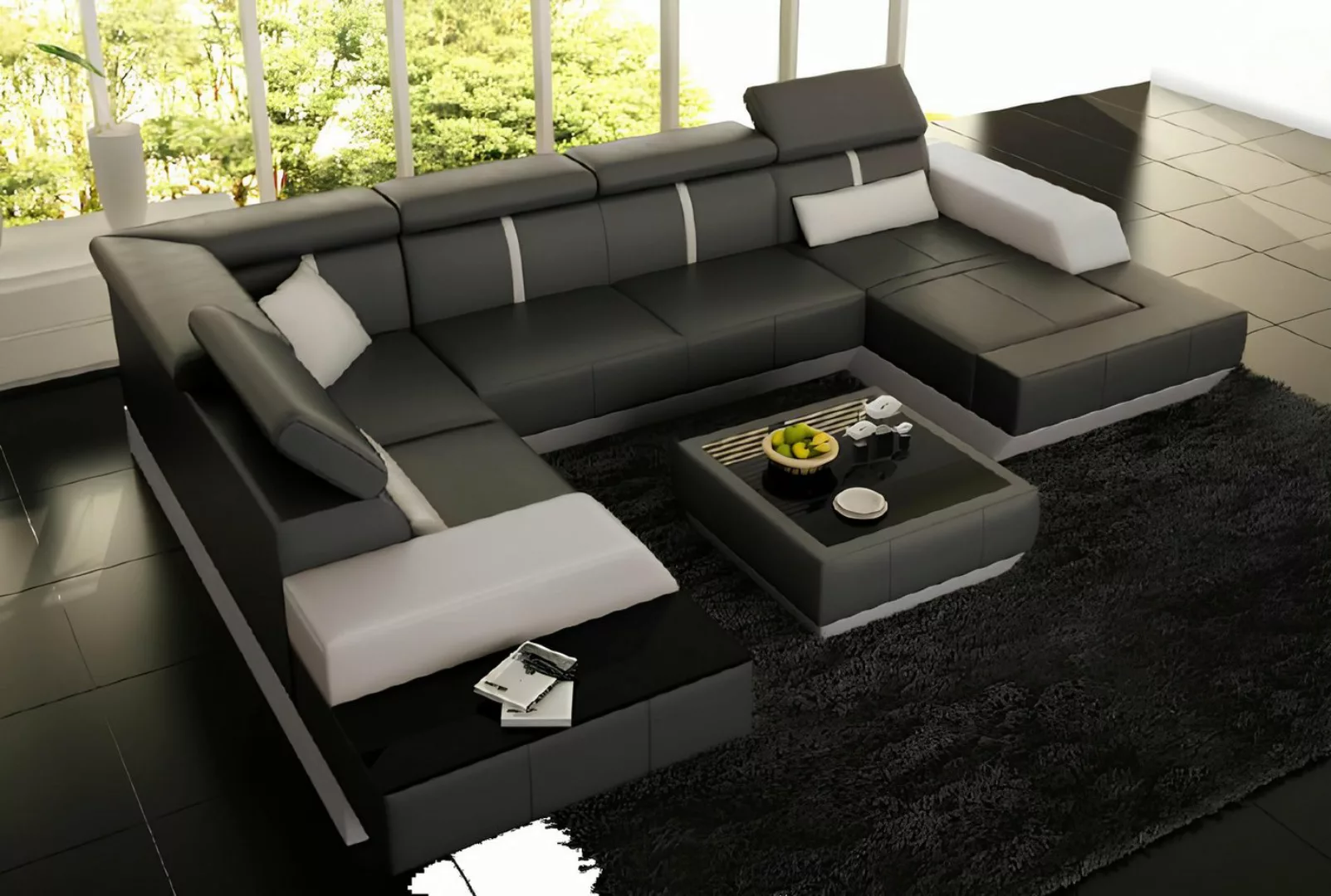 JVmoebel Sofa LeMans Couchtisch Designer Ledercouchtisch Glastisch Tisch, M günstig online kaufen