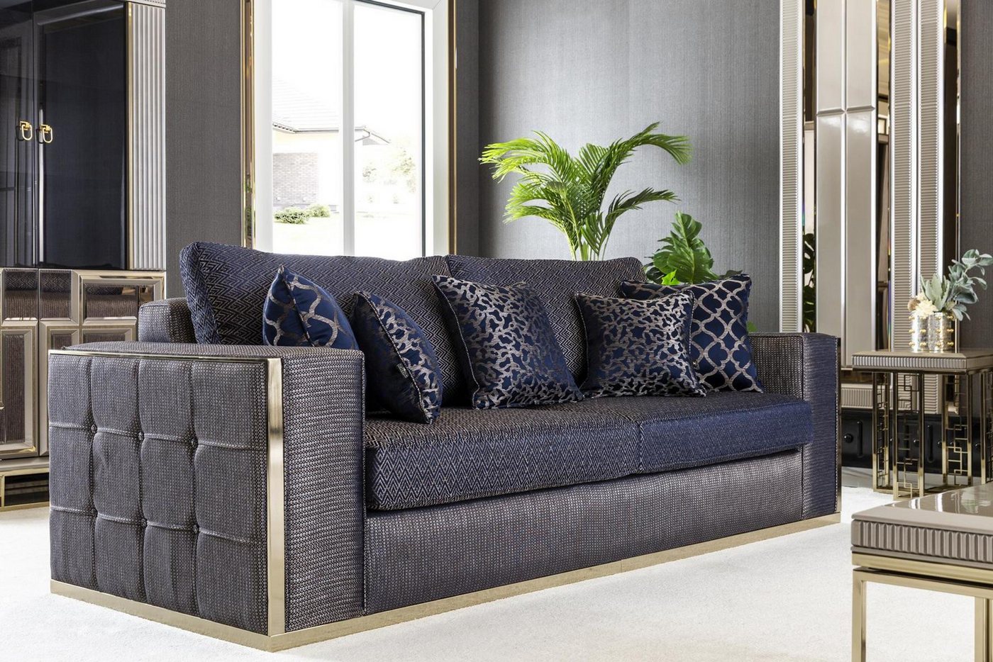 Xlmoebel Sofa Neues elegantes blaues 3-Sitzer-Sofa im modernen Design für d günstig online kaufen