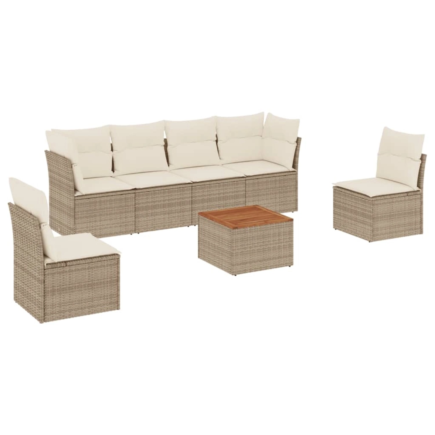 vidaXL 7-Tlg Garten-Sofagarnitur mit Kissen Beige Poly Rattan 3255883 günstig online kaufen