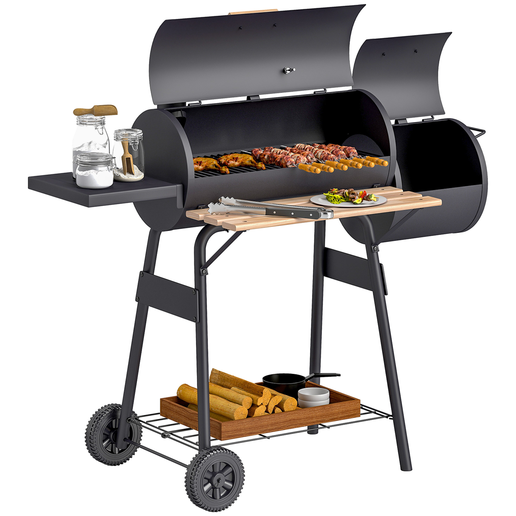 Outsunny® Smoker Grill BBQ Holzkohlengrill Grillwagen mit 2 x Brennkammer S günstig online kaufen