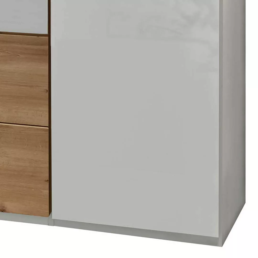 Hoher Kleiderschrank in Weiß glasbeschichtet Eiche Bianco günstig online kaufen