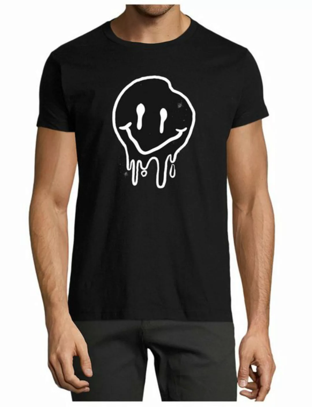 MyDesign24 T-Shirt Herren Smiley Print Shirt - Zerlaufender Smiley Baumwoll günstig online kaufen