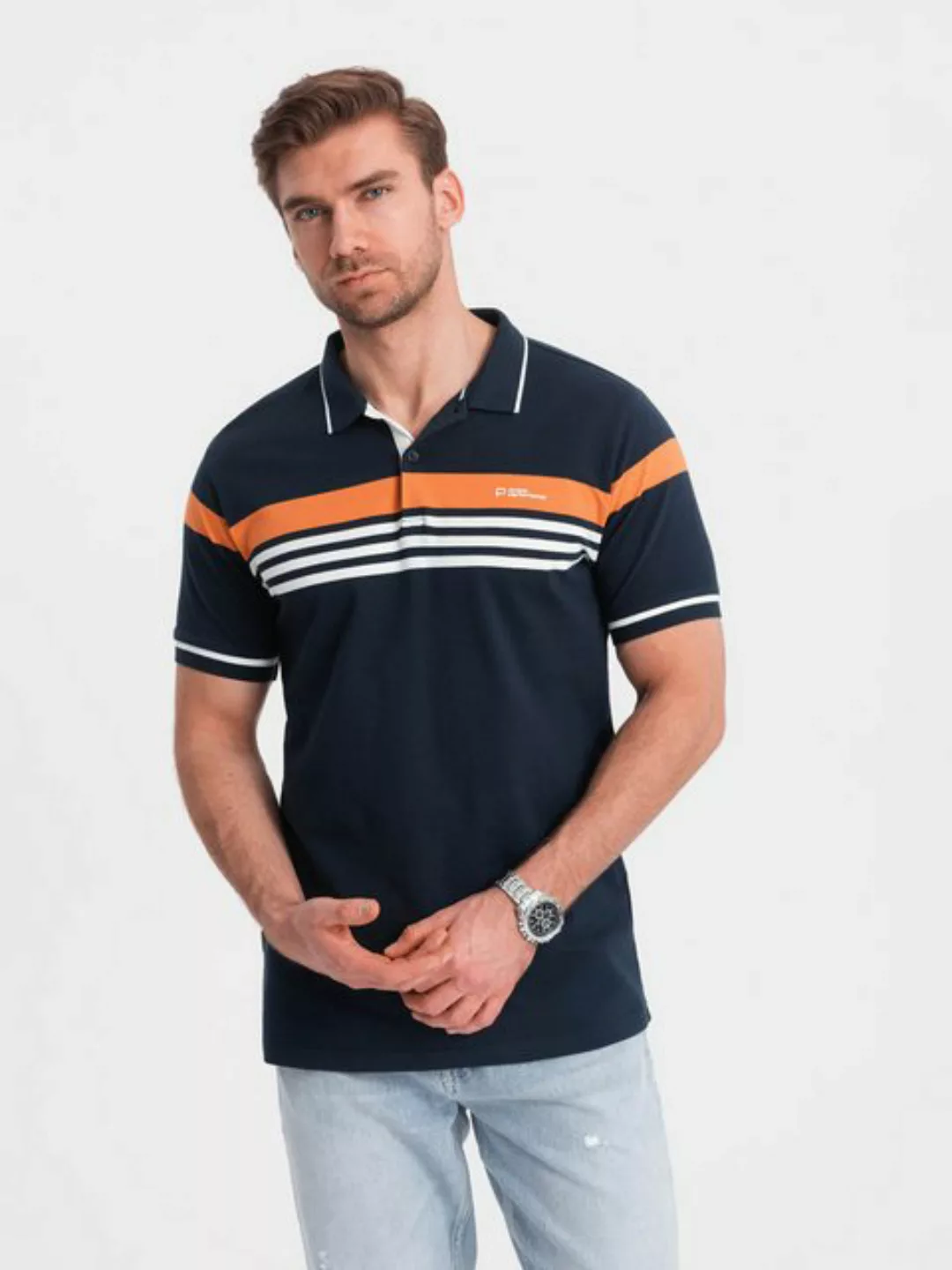 OMBRE Poloshirt Herren-Poloshirt mit dreifarbigen Streifen günstig online kaufen