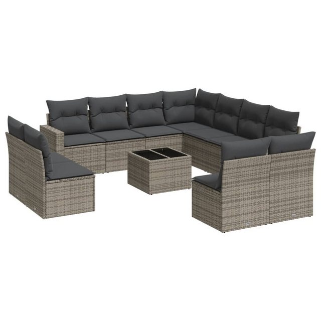 vidaXL Sofaelement 12-tlg. Garten-Sofagarnitur mit Kissen Grau Poly Rattan günstig online kaufen