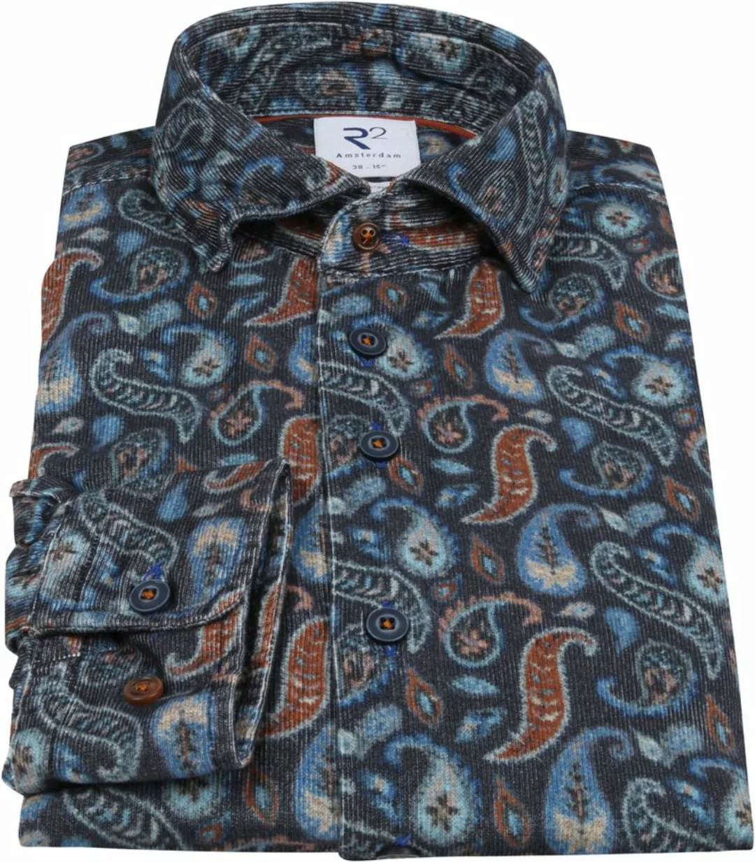 R2 Hemd Widespread Paisley Dunkelblau - Größe 37 günstig online kaufen