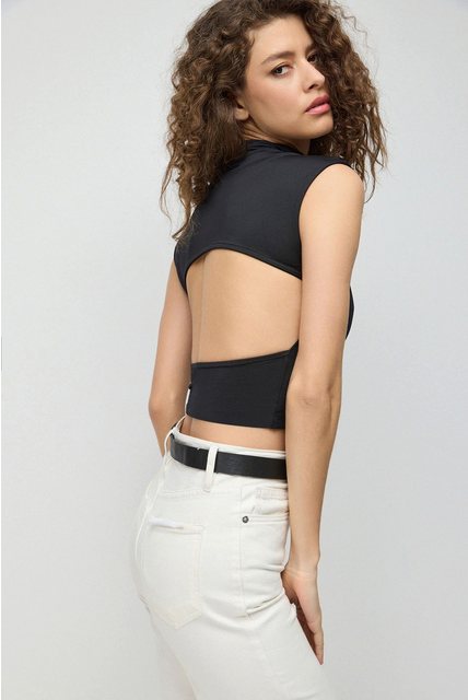 No Matter What Crop-Top BluzHalf-Turtleneck Crop Bluse mit Rückenausschnitt günstig online kaufen