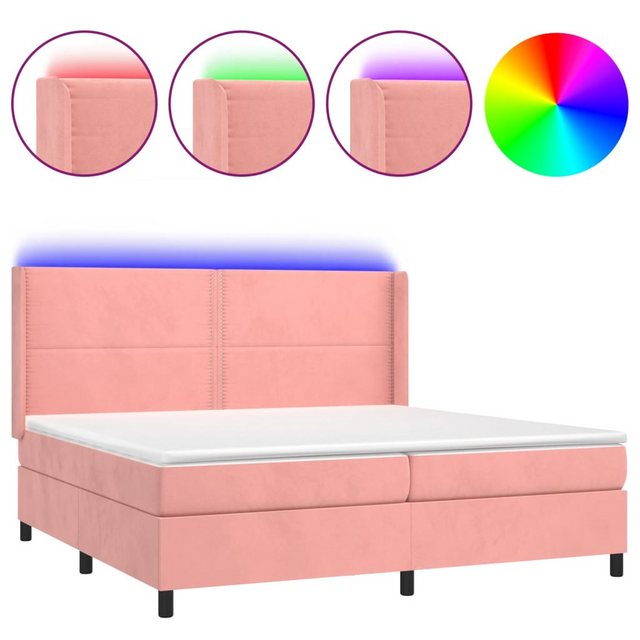 vidaXL Boxspringbett Boxspringbett mit Matratze und LED Samt (200 x 200 cm, günstig online kaufen