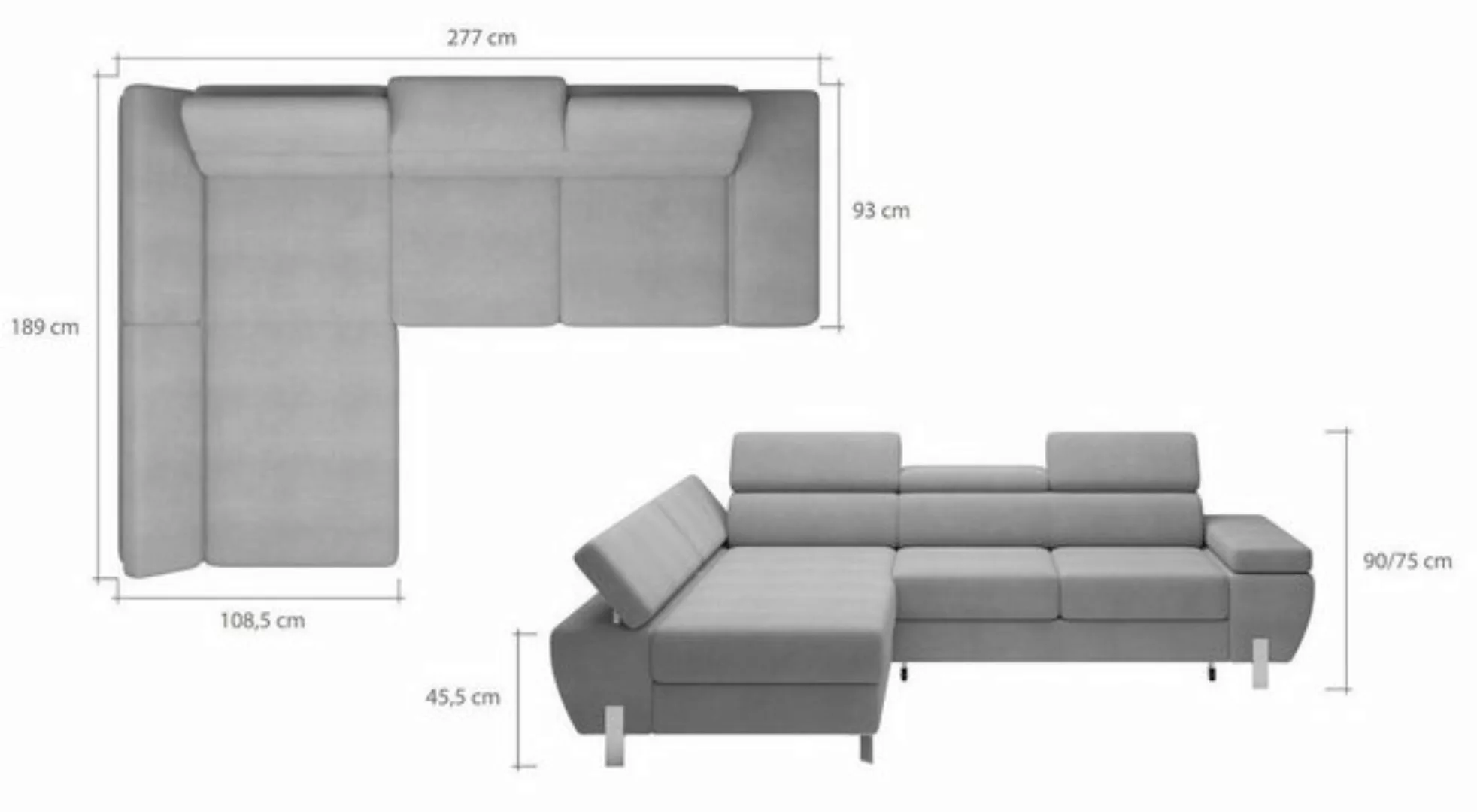 JVmoebel Ecksofa Schlafsofa Design Ecksofa L-form Bettfunktion Couch Textil günstig online kaufen