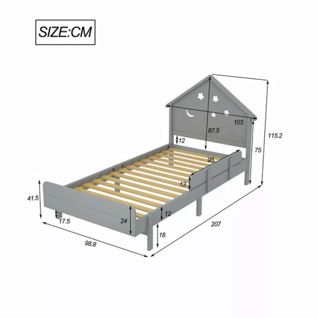 Flieks Kinderbett, Massivholzbett Einzelbett 90x200cm mit Stern-Mond-Muster günstig online kaufen