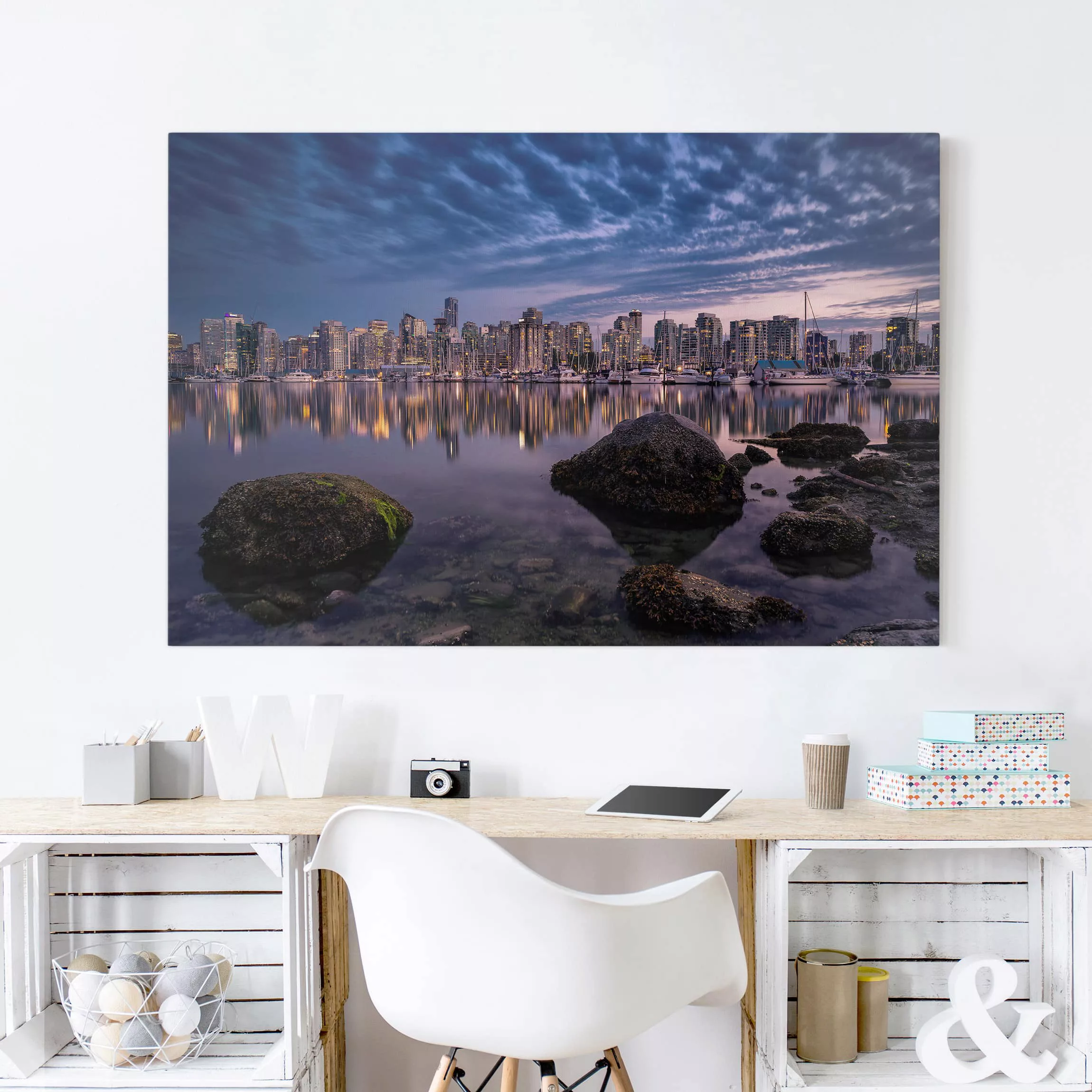 Leinwandbild Architektur & Skyline - Querformat Vancouver im Sonnenuntergan günstig online kaufen