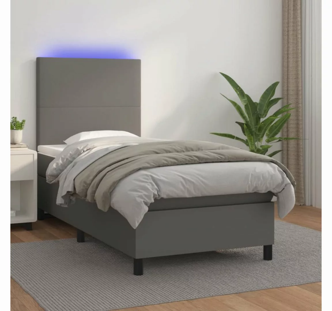 vidaXL Boxspringbett Boxspringbett mit Matratze & LED Kunstleder (90 x 200 günstig online kaufen