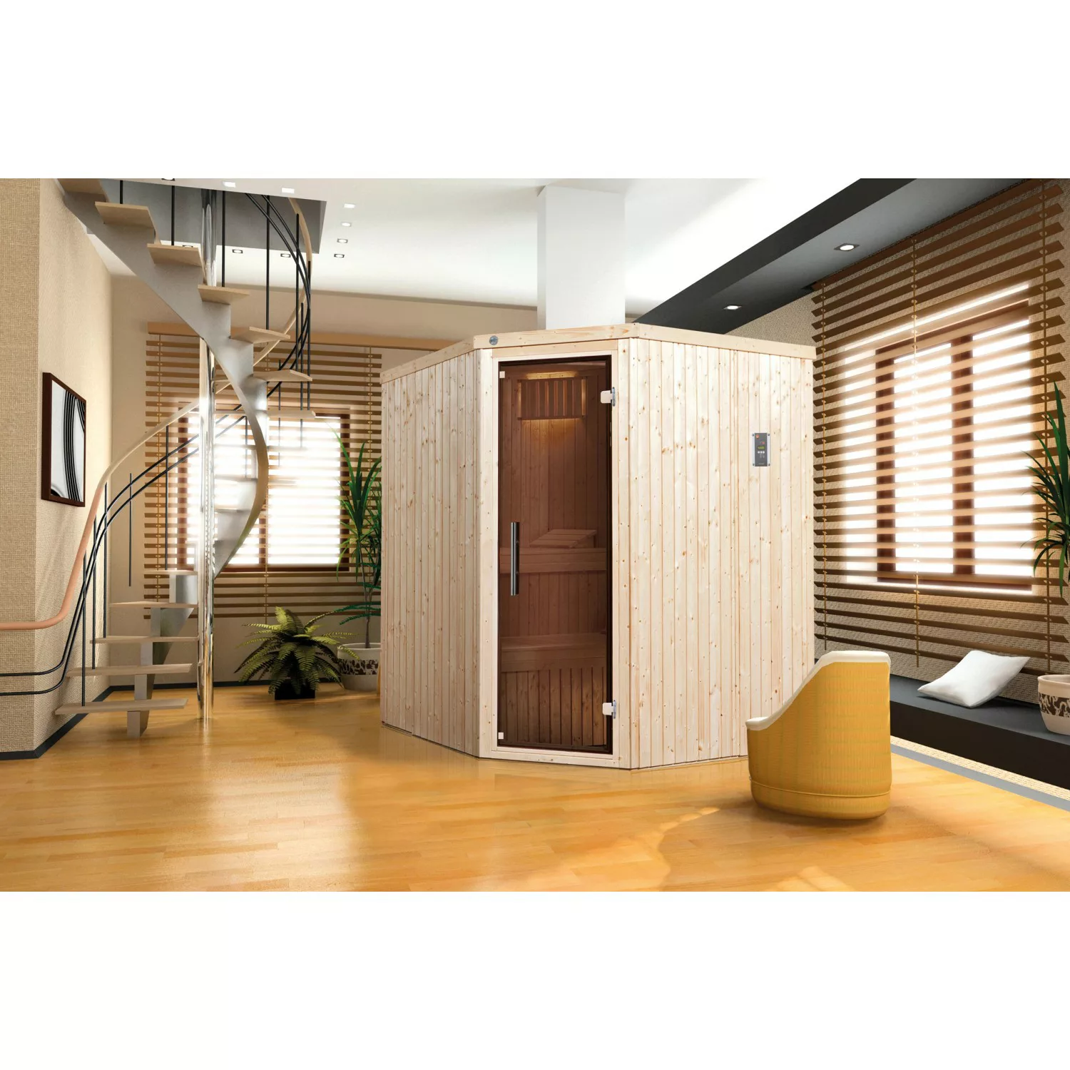 Weka Element-Ecksauna Kiruna 2 Sparset 4,5 kW OS Glastür günstig online kaufen