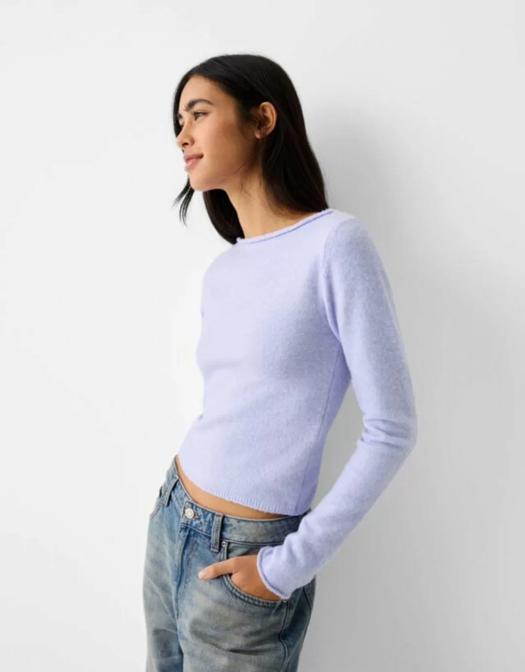 Bershka Pullover Mit Bateau-Kragen Damen L Violett günstig online kaufen