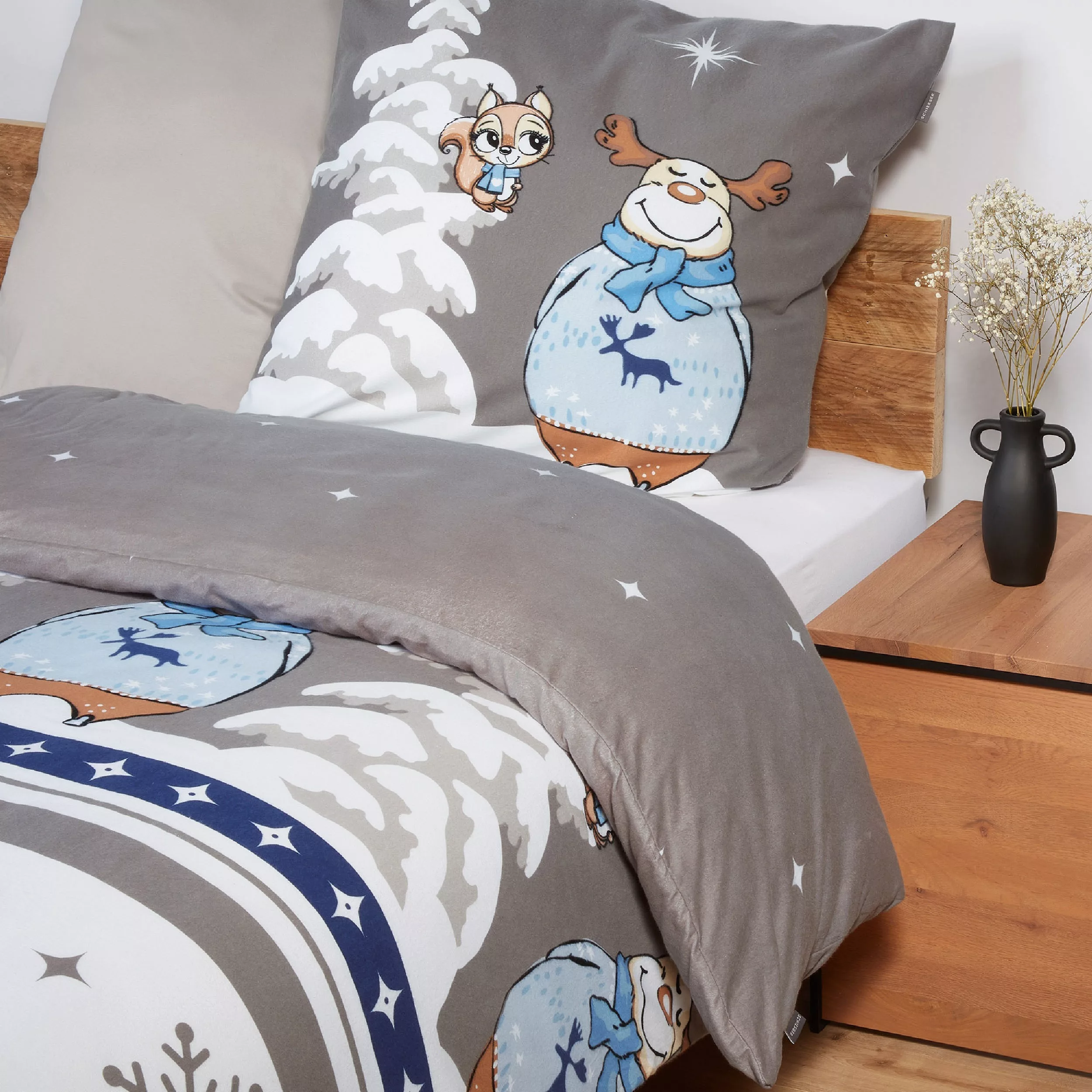 Schiesser Bettwäsche »Kitta aus weicher Baumwolle mit coolem Winter-Print«, günstig online kaufen