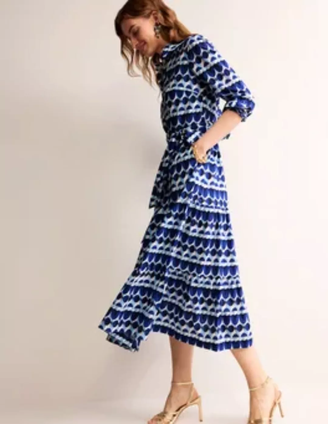 Flo Maxi-Hemdblusenkleid aus Baumwolle Damen Boden, Blau, Abstrakte Illusio günstig online kaufen