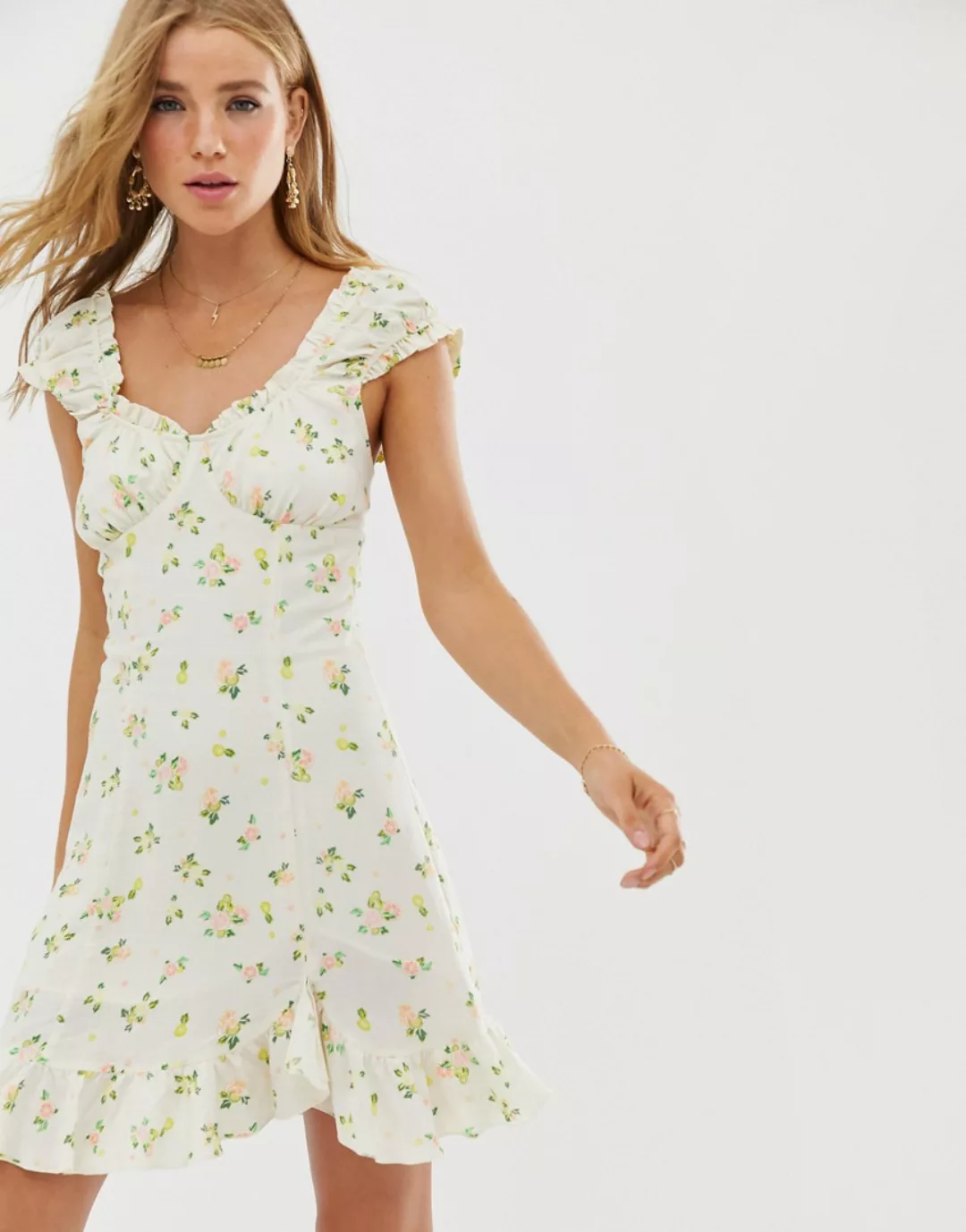 Free People – Like A Lady – Bedrucktes Minikleid-Weiß günstig online kaufen