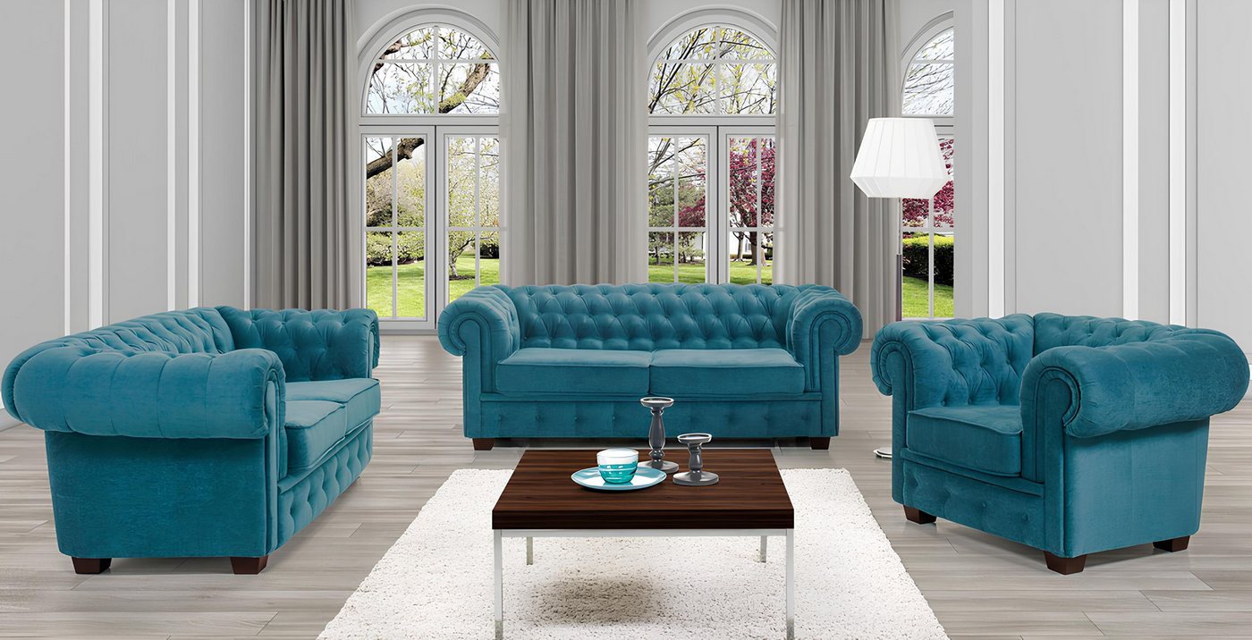 Xlmoebel Bett Sitzgruppe Sofa Couch 3+2+1 - Set Schlaffunktion Chesterfield günstig online kaufen