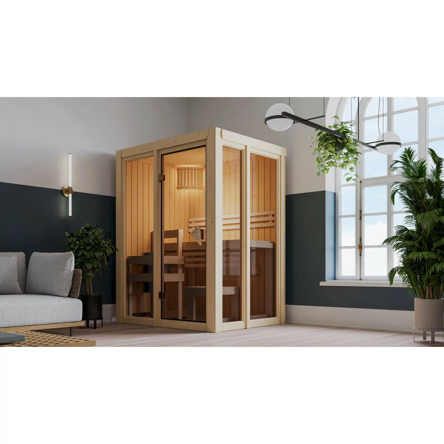 Karibu Ganzglasfront-Set für Sauna Vaira 1 Natur mit Ofen 3,6 Kw Integr. St günstig online kaufen