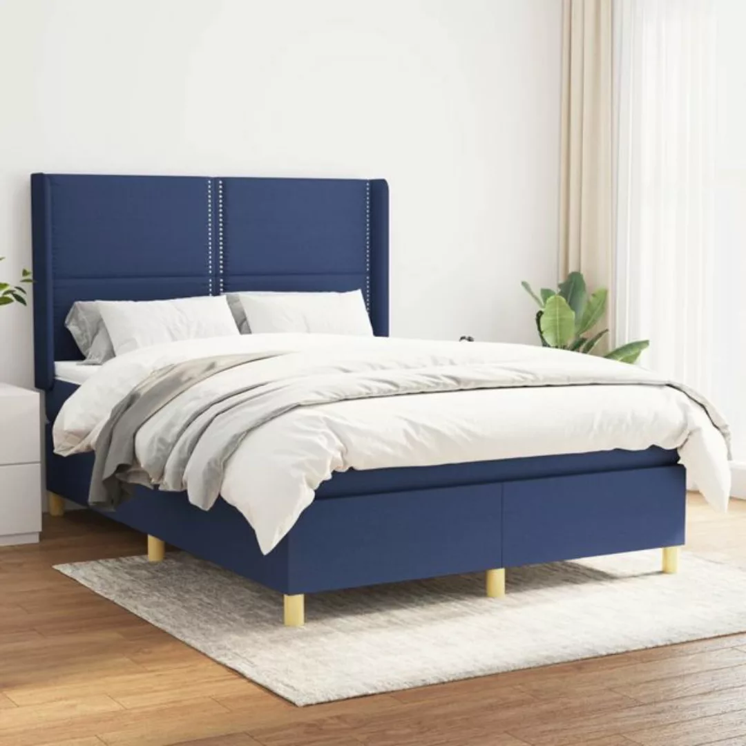 vidaXL Bettgestell Boxspringbett mit Matratze Blau 140x200 cm Stoff Bett Be günstig online kaufen
